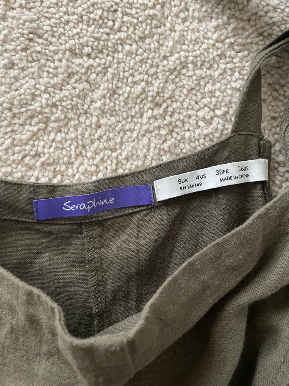 Seraphine Maternity Olive Green Linen-Blend Tank Dress - Picture 5 of 6